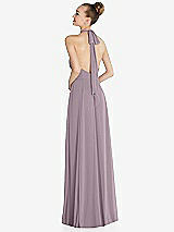 Rear View Thumbnail - Lilac Dusk Halter Backless Maxi Dress with Crystal Button Ruffle Placket