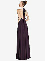 Rear View Thumbnail - Aubergine Halter Backless Maxi Dress with Crystal Button Ruffle Placket