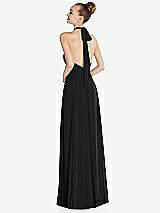 Rear View Thumbnail - Black Halter Backless Maxi Dress with Crystal Button Ruffle Placket