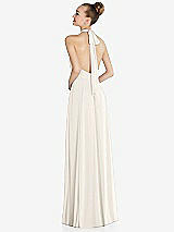 Rear View Thumbnail - Ivory Halter Backless Maxi Dress with Crystal Button Ruffle Placket