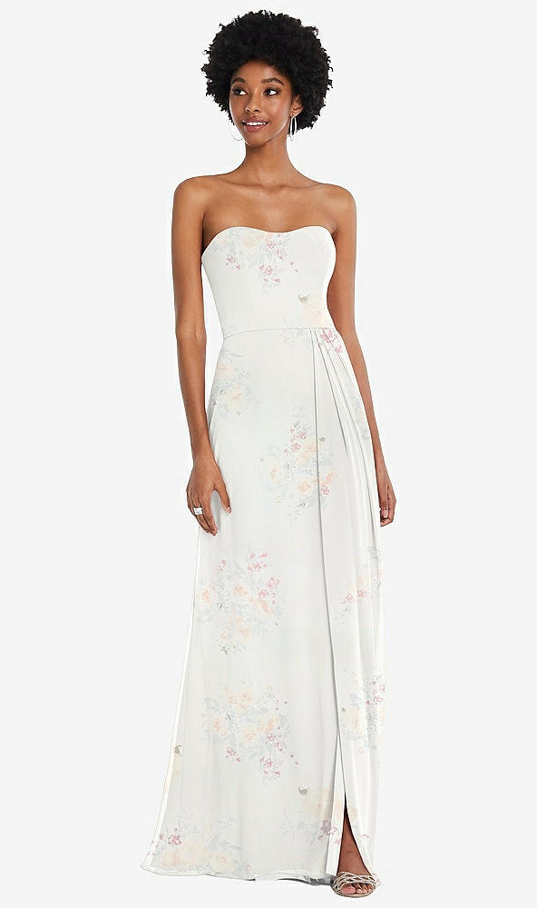 Front View - Spring Fling Strapless Sweetheart Maxi Dress with Pleated Front Slit 