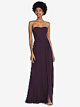 Front View Thumbnail - Aubergine Strapless Sweetheart Maxi Dress with Pleated Front Slit 