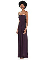 Side View Thumbnail - Aubergine Strapless Sweetheart Maxi Dress with Pleated Front Slit 