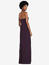 Rear View Thumbnail - Aubergine Strapless Sweetheart Maxi Dress with Pleated Front Slit 