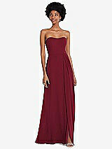 Front View Thumbnail - Burgundy Strapless Sweetheart Maxi Dress with Pleated Front Slit 