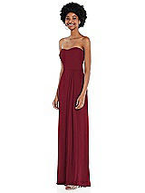 Side View Thumbnail - Burgundy Strapless Sweetheart Maxi Dress with Pleated Front Slit 