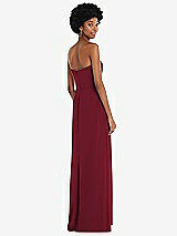 Rear View Thumbnail - Burgundy Strapless Sweetheart Maxi Dress with Pleated Front Slit 