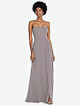 Front View Thumbnail - Cashmere Gray Strapless Sweetheart Maxi Dress with Pleated Front Slit 