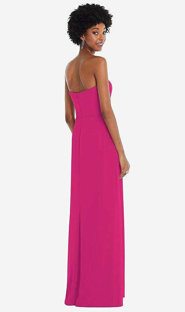 Back View - Think Pink Strapless Sweetheart Maxi Dress with Pleated Front Slit 