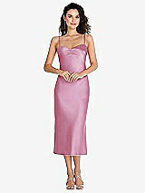 Front View Thumbnail - Powder Pink Open-Back Convertible Strap Midi Bias Slip Dress