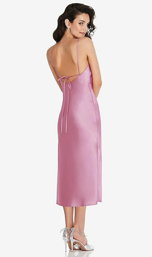Back View - Powder Pink Open-Back Convertible Strap Midi Bias Slip Dress