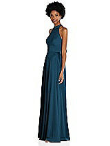 Side View Thumbnail - Atlantic Blue Stand Collar Cutout Tie Back Maxi Dress with Front Slit