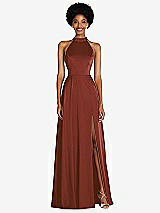 Front View Thumbnail - Auburn Moon Stand Collar Cutout Tie Back Maxi Dress with Front Slit