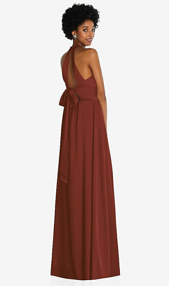 Back View - Auburn Moon Stand Collar Cutout Tie Back Maxi Dress with Front Slit