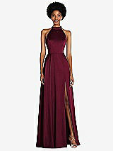 Front View Thumbnail - Cabernet Stand Collar Cutout Tie Back Maxi Dress with Front Slit