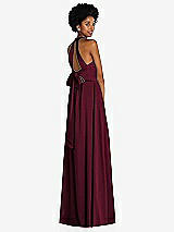 Rear View Thumbnail - Cabernet Stand Collar Cutout Tie Back Maxi Dress with Front Slit