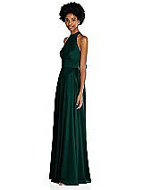Side View Thumbnail - Evergreen Stand Collar Cutout Tie Back Maxi Dress with Front Slit