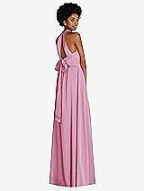 Rear View Thumbnail - Powder Pink Stand Collar Cutout Tie Back Maxi Dress with Front Slit