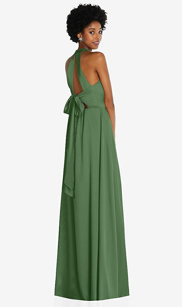 Back View - Vineyard Green Stand Collar Cutout Tie Back Maxi Dress with Front Slit
