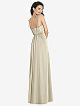 Rear View Thumbnail - Champagne Skinny Tie-Shoulder Satin Maxi Dress with Front Slit