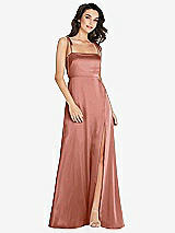 Alt View 1 Thumbnail - Desert Rose Skinny Tie-Shoulder Satin Maxi Dress with Front Slit
