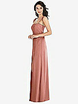 Side View Thumbnail - Desert Rose Skinny Tie-Shoulder Satin Maxi Dress with Front Slit