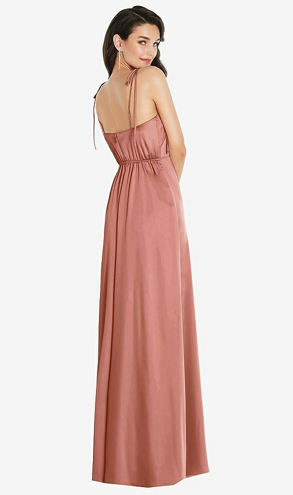 Back View - Desert Rose Skinny Tie-Shoulder Satin Maxi Dress with Front Slit