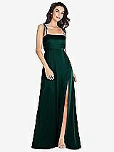 Alt View 1 Thumbnail - Evergreen Skinny Tie-Shoulder Satin Maxi Dress with Front Slit