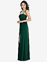 Side View Thumbnail - Hunter Green Skinny Tie-Shoulder Satin Maxi Dress with Front Slit