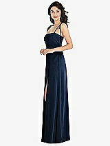 Side View Thumbnail - Midnight Navy Skinny Tie-Shoulder Satin Maxi Dress with Front Slit