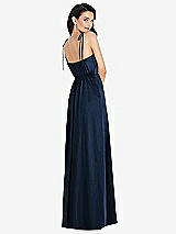 Rear View Thumbnail - Midnight Navy Skinny Tie-Shoulder Satin Maxi Dress with Front Slit