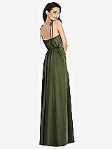 Rear View Thumbnail - Olive Green Skinny Tie-Shoulder Satin Maxi Dress with Front Slit