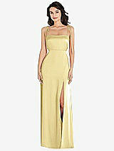Front View Thumbnail - Pale Yellow Skinny Tie-Shoulder Satin Maxi Dress with Front Slit