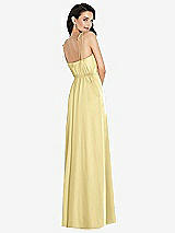 Rear View Thumbnail - Pale Yellow Skinny Tie-Shoulder Satin Maxi Dress with Front Slit