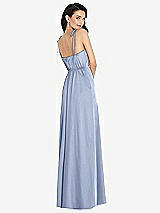 Rear View Thumbnail - Sky Blue Skinny Tie-Shoulder Satin Maxi Dress with Front Slit