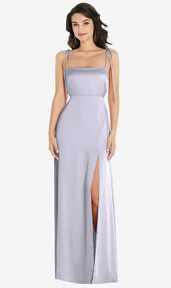 Front View - Silver Dove Skinny Tie-Shoulder Satin Maxi Dress with Front Slit