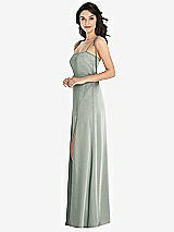 Side View Thumbnail - Willow Green Skinny Tie-Shoulder Satin Maxi Dress with Front Slit