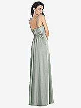 Rear View Thumbnail - Willow Green Skinny Tie-Shoulder Satin Maxi Dress with Front Slit