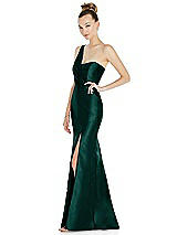 Side View Thumbnail - Evergreen Draped One-Shoulder Satin Trumpet Gown with Front Slit