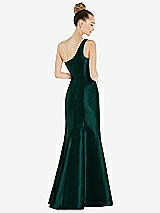 Rear View Thumbnail - Evergreen Draped One-Shoulder Satin Trumpet Gown with Front Slit