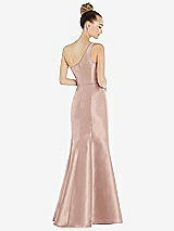 Rear View Thumbnail - Toasted Sugar Draped One-Shoulder Satin Trumpet Gown with Front Slit