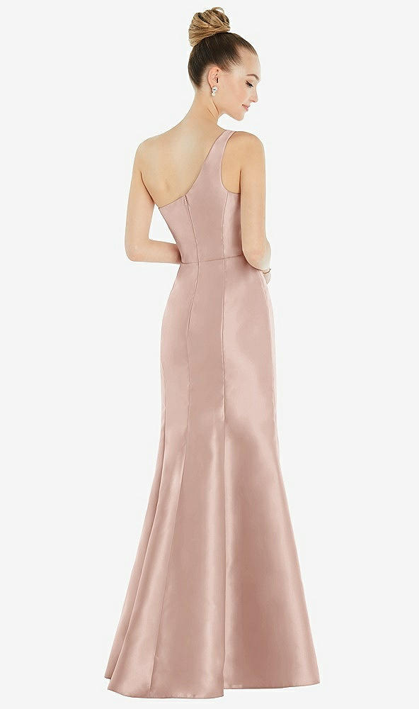 Back View - Toasted Sugar Draped One-Shoulder Satin Trumpet Gown with Front Slit
