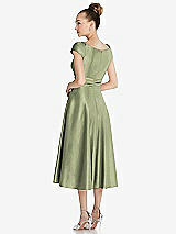 Rear View Thumbnail - Kiwi Cap Sleeve Faux Wrap Satin Midi Dress with Pockets