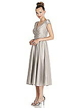 Side View Thumbnail - Taupe Cap Sleeve Faux Wrap Satin Midi Dress with Pockets