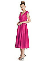Side View Thumbnail - Think Pink Cap Sleeve Faux Wrap Satin Midi Dress with Pockets