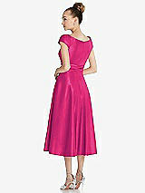 Rear View Thumbnail - Think Pink Cap Sleeve Faux Wrap Satin Midi Dress with Pockets