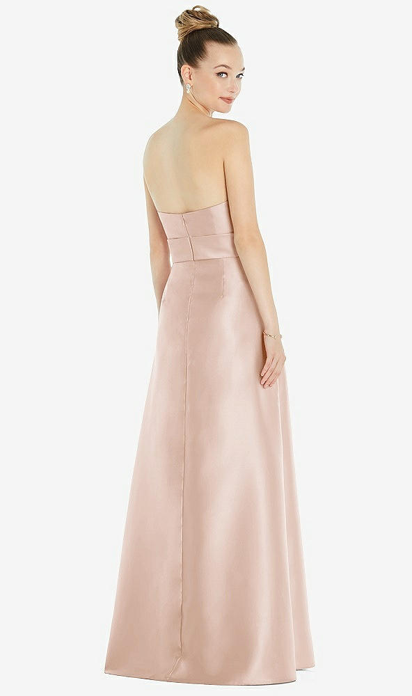 Back View - Cameo Basque-Neck Strapless Satin Gown with Mini Sash
