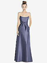 Front View Thumbnail - French Blue Basque-Neck Strapless Satin Gown with Mini Sash