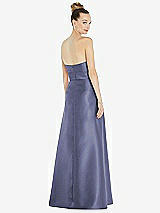 Rear View Thumbnail - French Blue Basque-Neck Strapless Satin Gown with Mini Sash