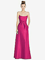 Front View Thumbnail - Think Pink Basque-Neck Strapless Satin Gown with Mini Sash